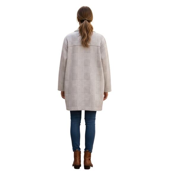 Calvin Klein Women's Sz 3X Light Brown /Ivory Plaid Open Front Jacket Pockets - Picture 6 of 13